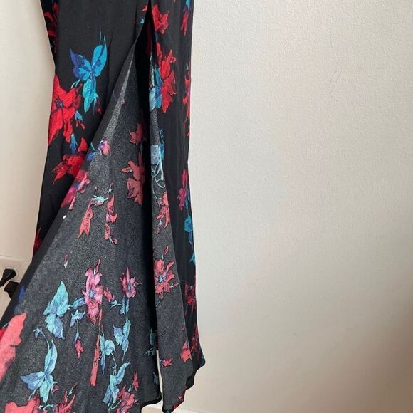 Leith Dark Floral V-neck Shirt Sleeve Maxi Dress w/ Side Slit Size XS - Picture 4 of 8